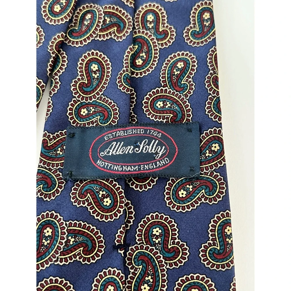 Allen Solly Mens Silk Paisley Tie Navy Blue Burgundy Teal Made in USA Classic